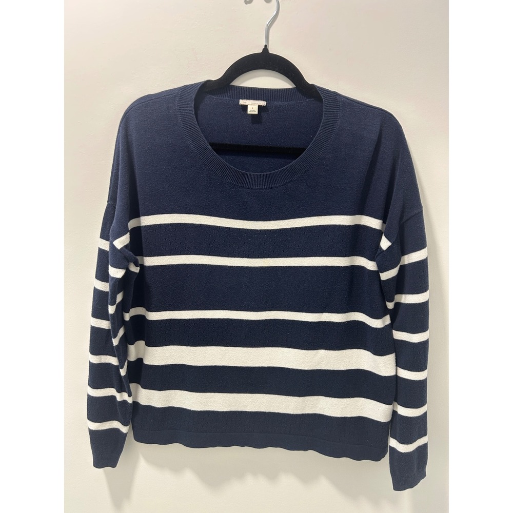 Gap Womens Navy Blue White Striped Crew Neck Sweater Long Sleeve Size Large